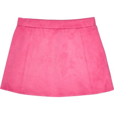 Mini girls pink faux suede skirt